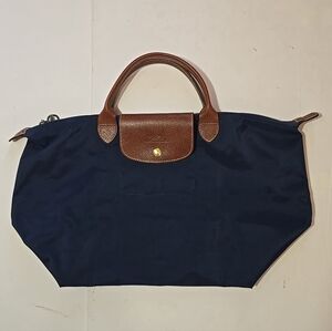 Elegant Navy and Brown Women's Handbag